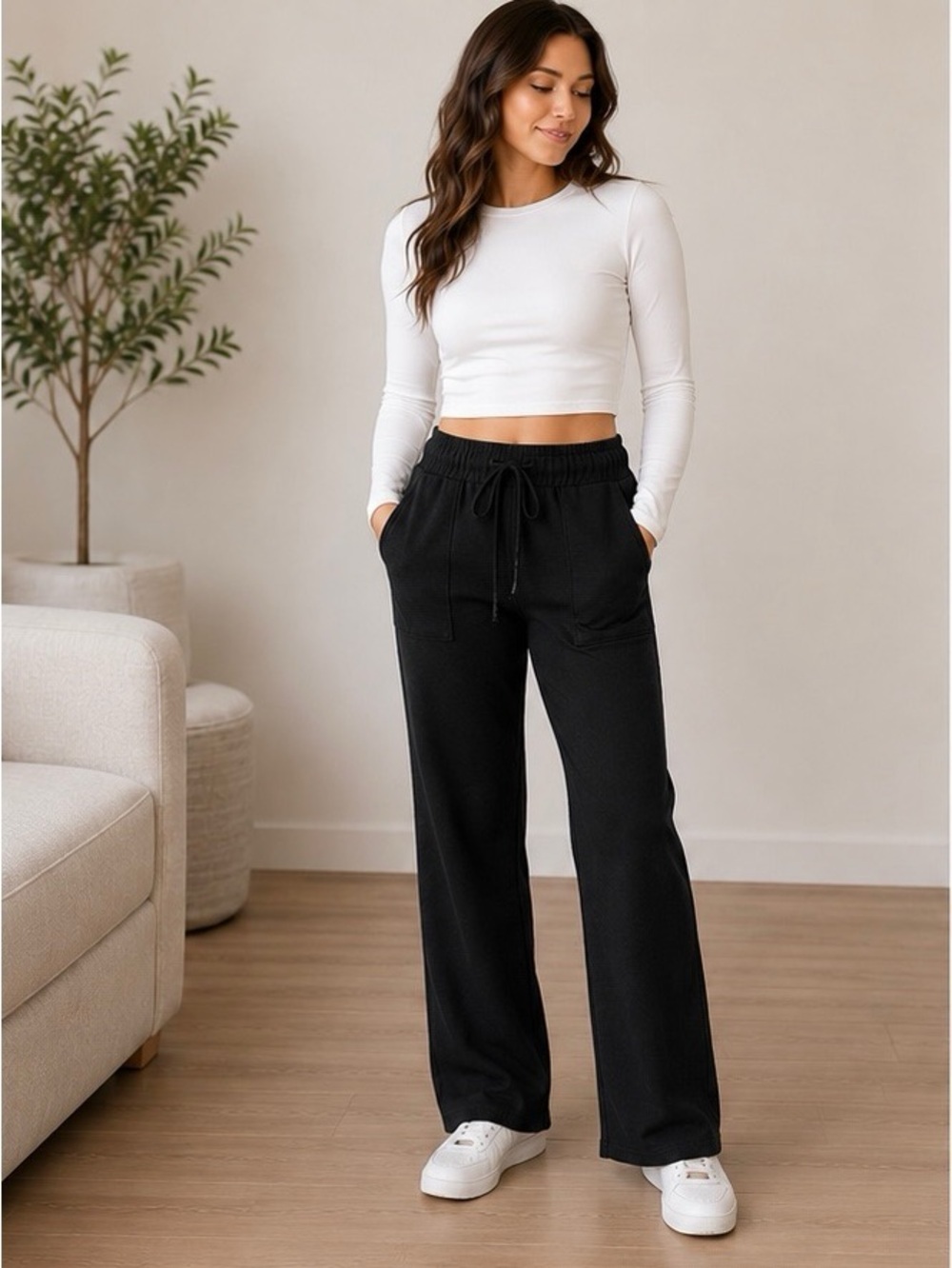 Lucky Brand Black Wide-Leg Drawstring Pants